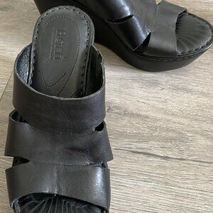 Black Leather Wedges